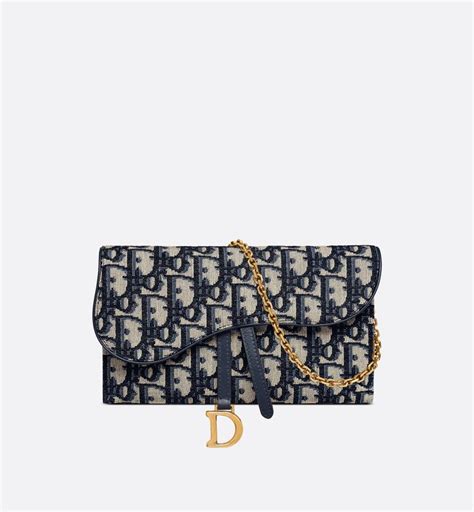 portafogli dior donna|Portafoglio lungo Saddle con catena Jacquard Dior Oblique blu.